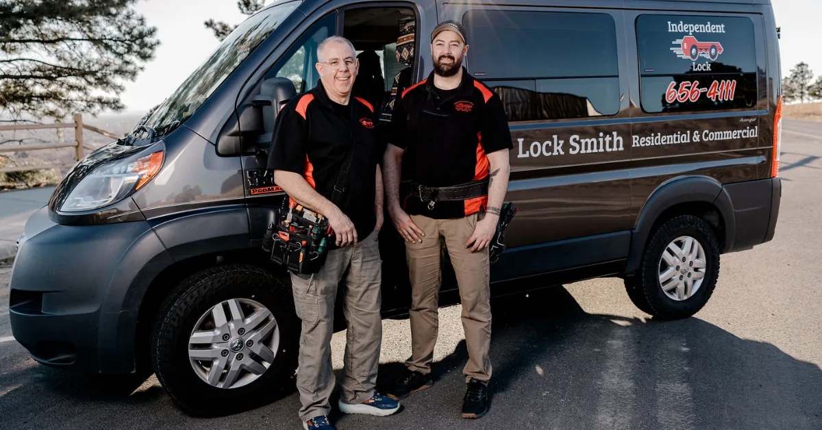 Doug and Quincy McGrail, owners of Independent Lock and Parts, with their mobile locksmith van in Billings, MT